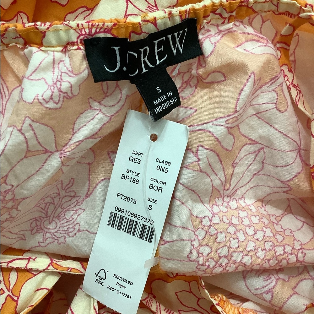 J. Crew Orange and Cream Floral Dress Popolin Tie Front Midi - Picture 5 of 6
